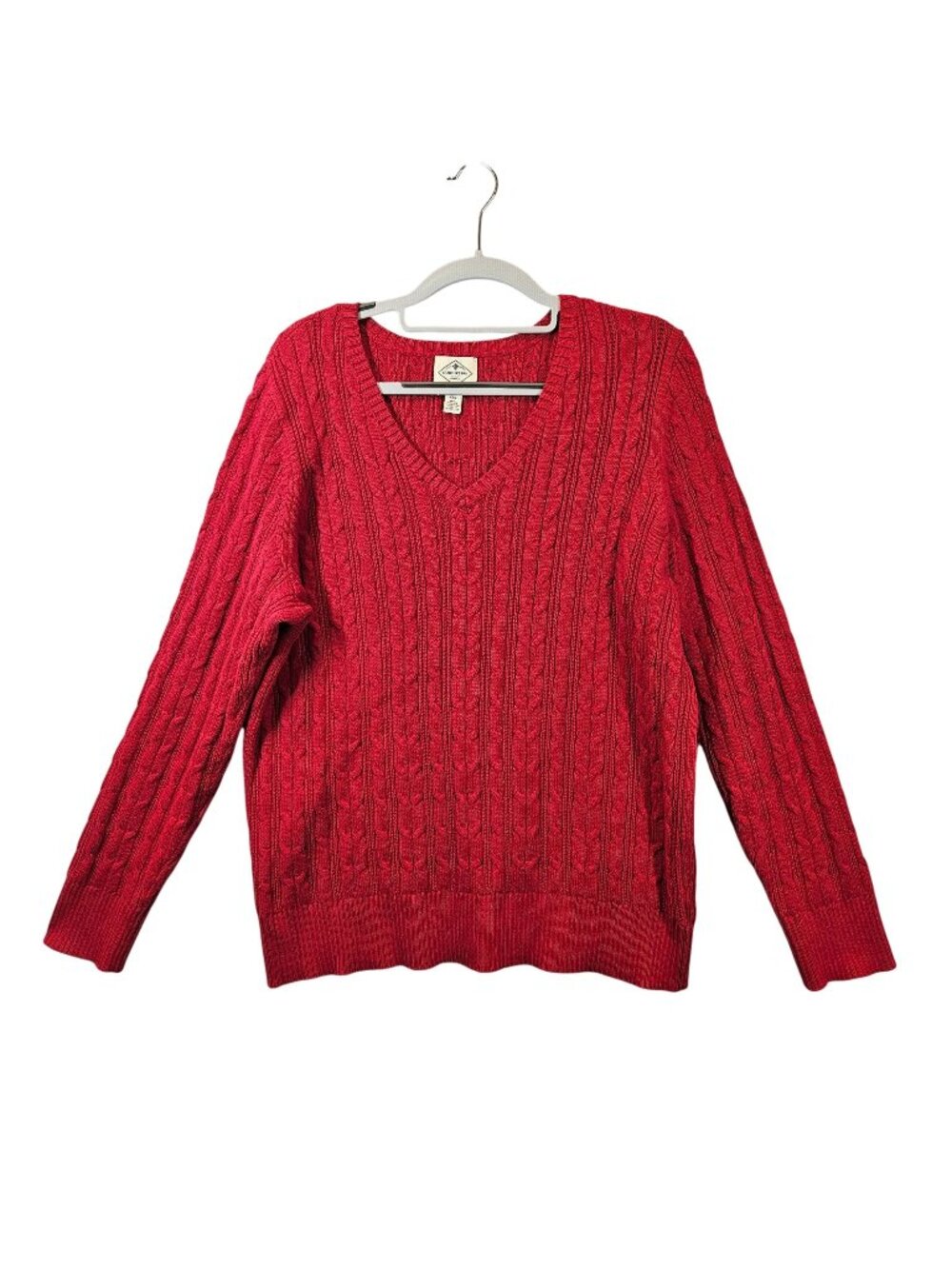 Cable Knit V-Neck Sweater XXL St. Johns Bay Red cotton casual Plus city office